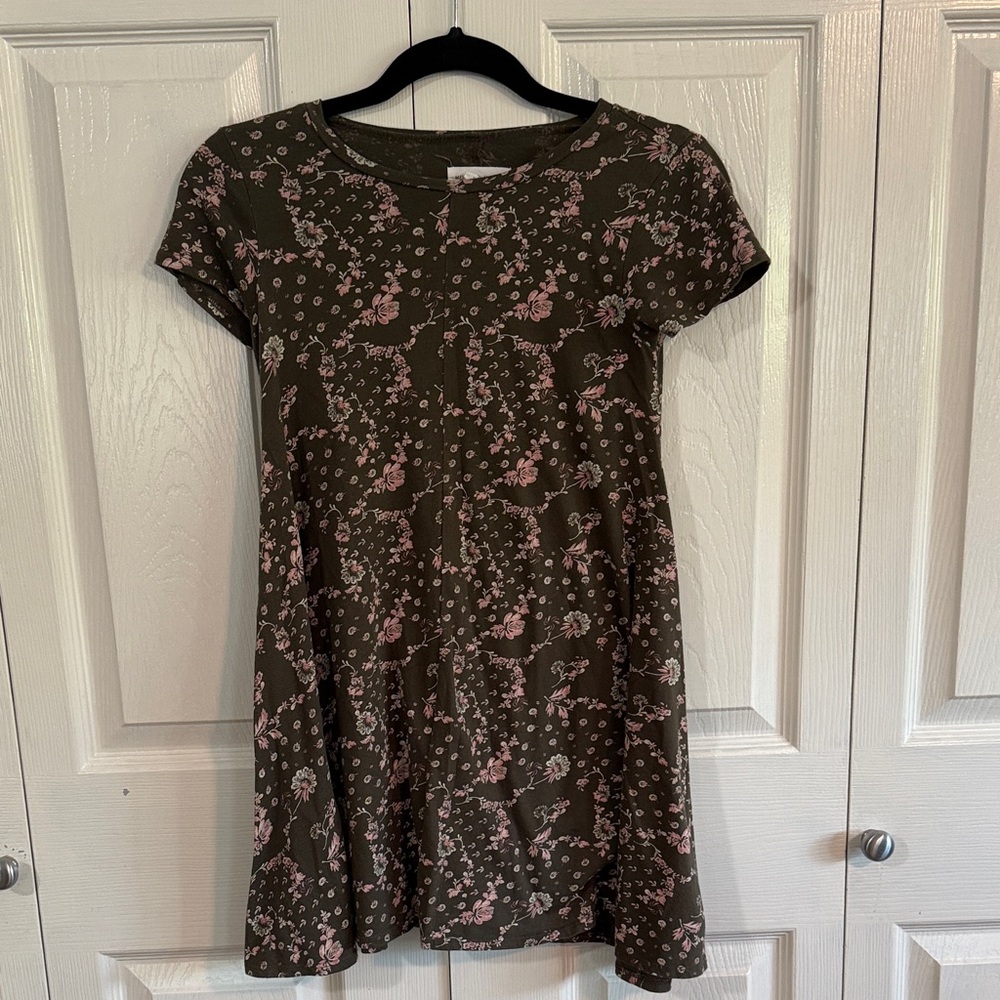 Melrose and Market Kids Dress in Olive and Pink Floral